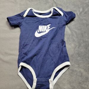 Nike Baby One Piece 3-6 Months Blue With White Trim Cotton Short‎ Sleeve Snap